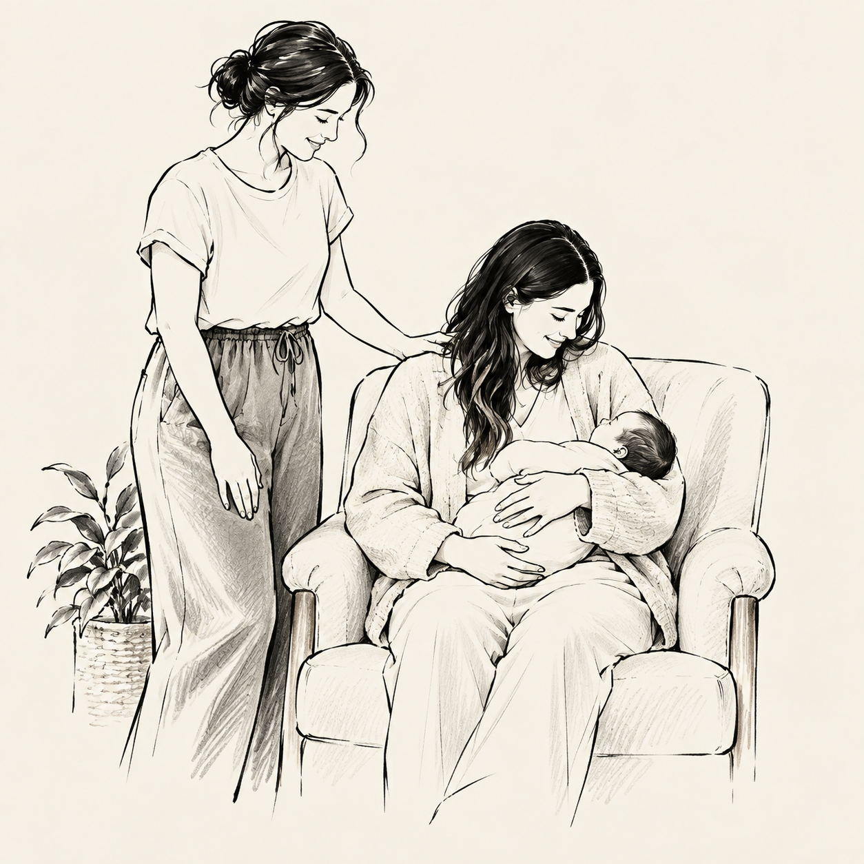 Illustration délicate de maternité et d'écoute